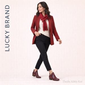 Lucky Brand Baley2 Ankle Bootie Pointed Toe Snake Print Garnet Black Western 7.5